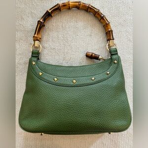 Vintage Gucci Pebbled Leather Anita Bamboo Top Handle Bag in Green